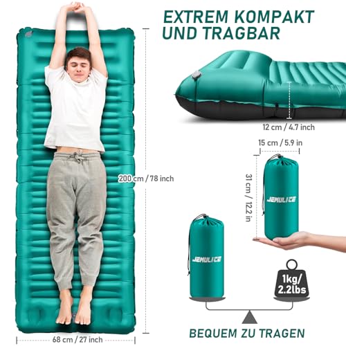 Isomatte Camping, 12CM Ultradicke Camping Luftmatratze mit Fußpumpe – Ansicht 3