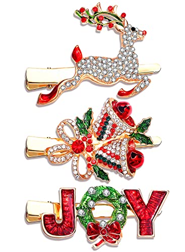 3Pcs Christmas Hair Clips For Women Xmas Snowflake Wreath Reindeer Bell Hairpins Rhinestone Holiday Hair Barrettes Festive Costume Hair Accessory Gifts (3Pcs Xmas Hair Clip) #TOP5
