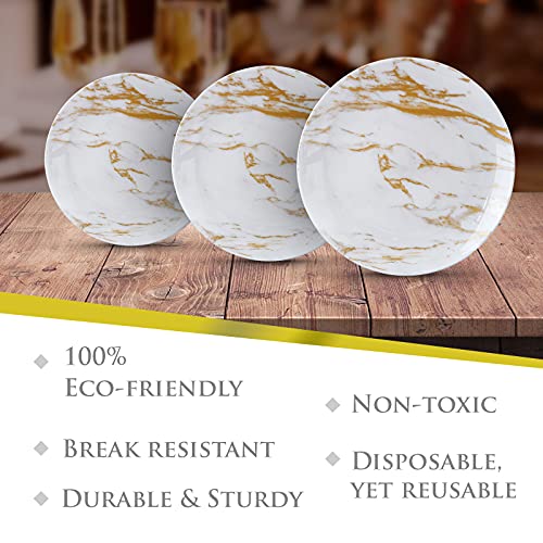 Silver Spoons Gold Marble Design Plates | Elegant Disposable Salad Plates | Carrara Marble Collection | 9” – 10 Pc #TOP4