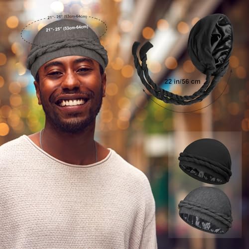 Image of MLTUAGE 2 Pcs Upgraded Satin Lined Turban Silky Head Wraps for Men, Mens Turban Head Scarf for Hair