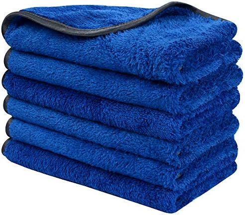 SINLAND Microfiber Car Drying Towels Scratch Free Ultra Absorbent Car Cleaning Cloths Super Soft Auto Detailing Towels 380gsm 16x16inch 6Pack Blue