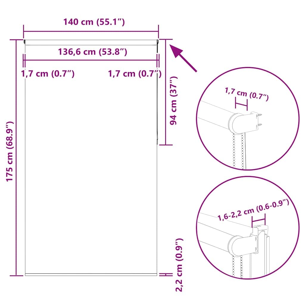 vidaXL Verdunkelungsrollo Weiß 140x175 cm Stoffbreite 136,6 cm