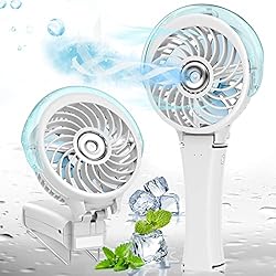 Acryee Ventilador de Mano con atomizador, 3000mAh Plegable Ventilador USB Portatil de Mano, 3 Modos de Ventilador de Mano Pequeño?Adecuado para viajes y uso en interiores y exteriores.… (Blanco)