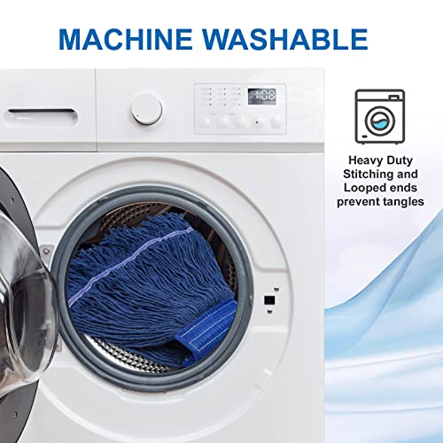 3 Pack,String Cotton Mop Heads, Rope Mop Heads, Heavy Duty Commercial Mop Heads, Wet Industrial Blue Cotton Ring End Replacement Mop Heads, Industrial Mop Heads, Machine Washable (Blue) #TOP5