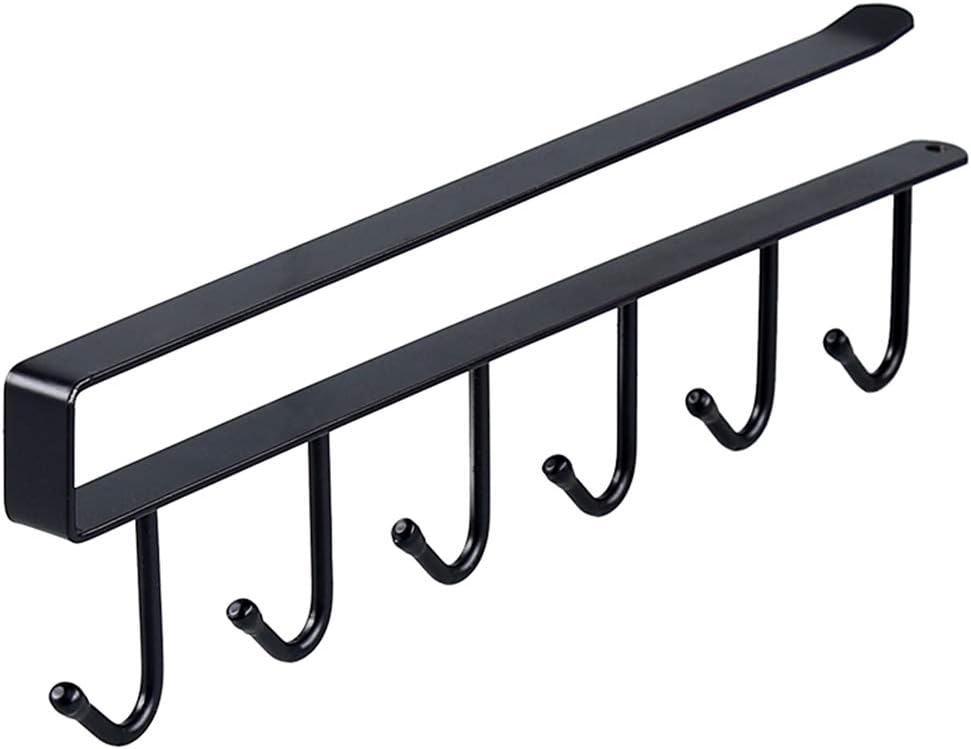 LouisaYork Kitchen Utensils Hanger,6 Hooks Coat Hook Rack,Stainless Steel Hanging Kitchen Rack with 6 Hooks Wall Mounted Kitchen Utensils Organizer Pan Pot Rack