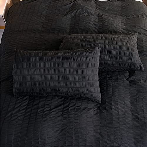A Nice Night Seersucker Chic Comforter Set，Hotel Style Bedding Set,Soft Microfiber And Durable Bedding Set For All Seasons (Black, Queen(88-By-88-Inches)) #TOP5