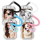 XFSRG 4 Stück Photocard Holder Transparent Sammelkarten mit Kleiner Glockenstern Kartenhülle Spring Rope Fotokartenhalter für Ausweis Idol Photo Display und Buskarte