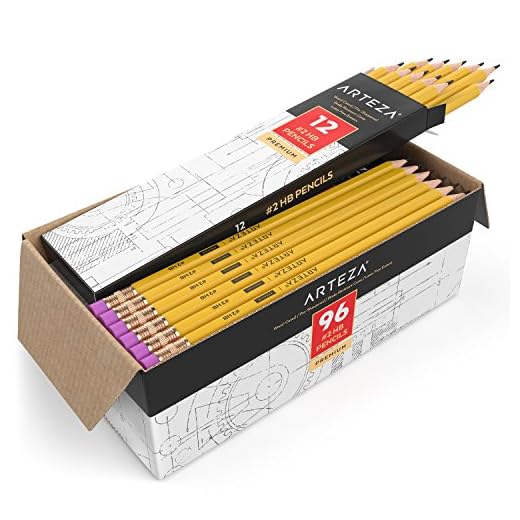 ARTEZA Caja de lápices con goma de borrar - Pack de 96 lapiceros de madera preafilados del nº2 (2 HB) con borrador libre de látex