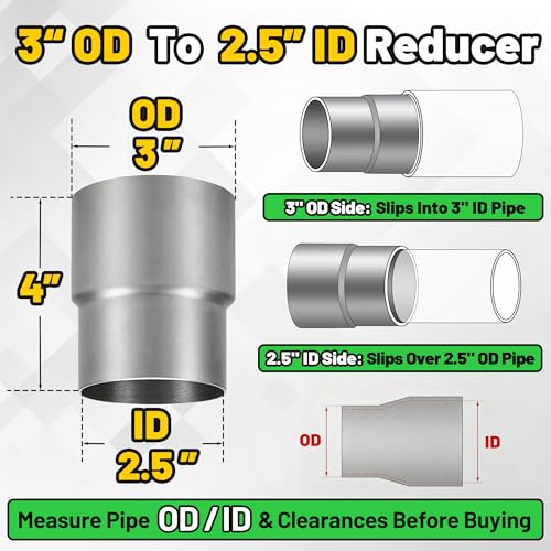 Image of 2.5 inch ID to 3 inch OD Exhaust Adapter Connector 304 Stainless Steel