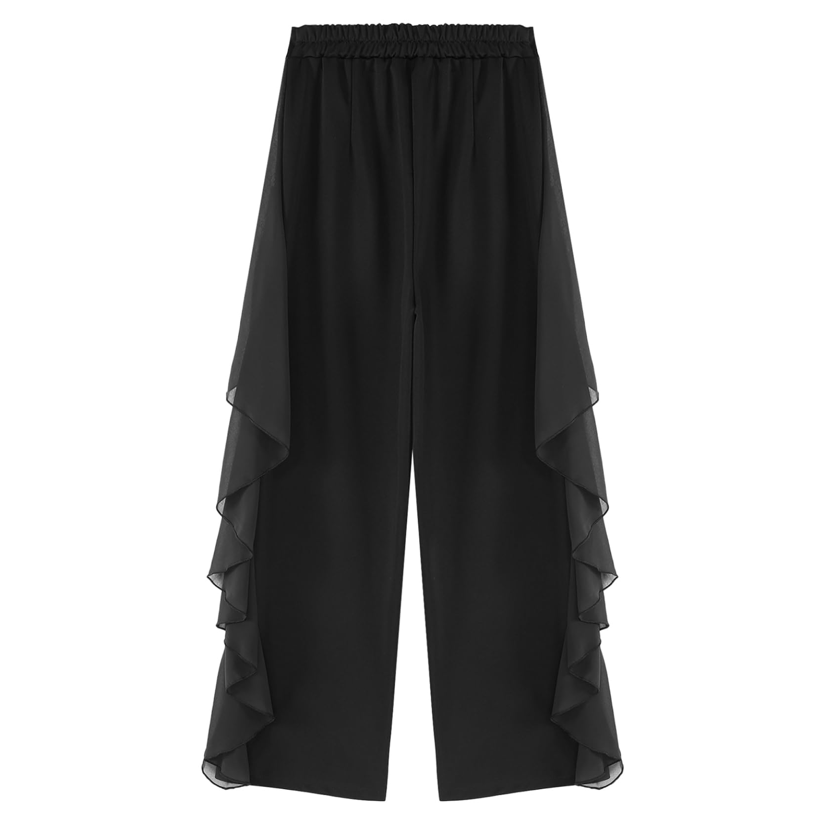 inlzdz Damen Tanzhose Standard Latein Tanz Lange Hose Pants Weites Bein Hose mit Rüschen Hohe Taille Trainingshose Dancewear