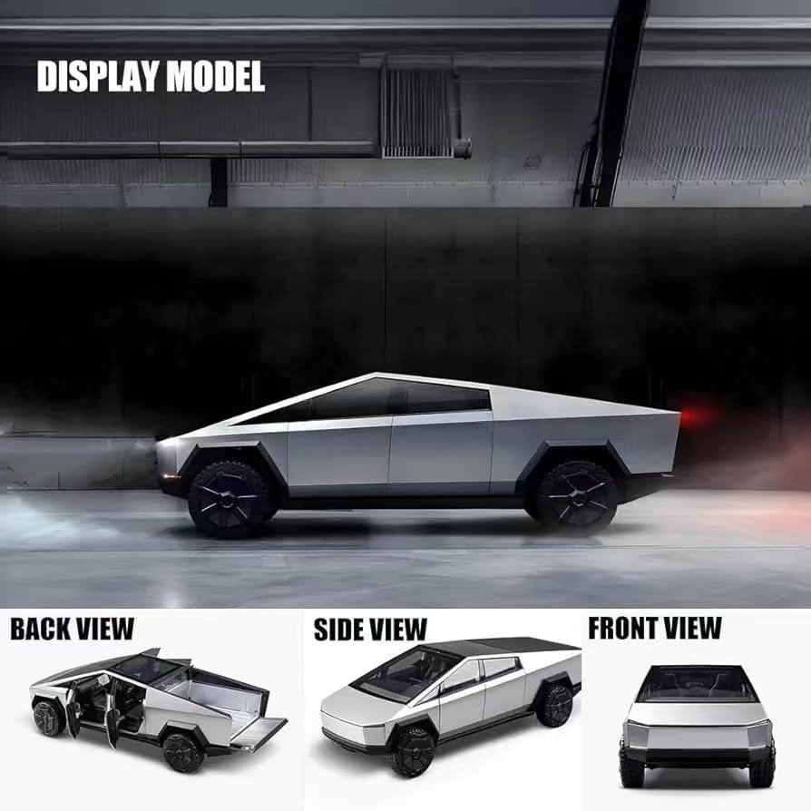 Image of 1:32 Tesla CyberTruck - Silver Alloy Diecast Pullback Metal Car Toy with Sound Light & Opening Doors - Best Gift Toy for Kids