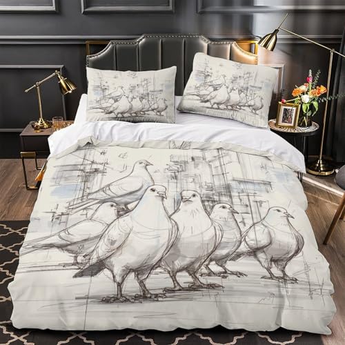 Parure de lit 3D pigeon en microfibre résistante et douceur premium - 2