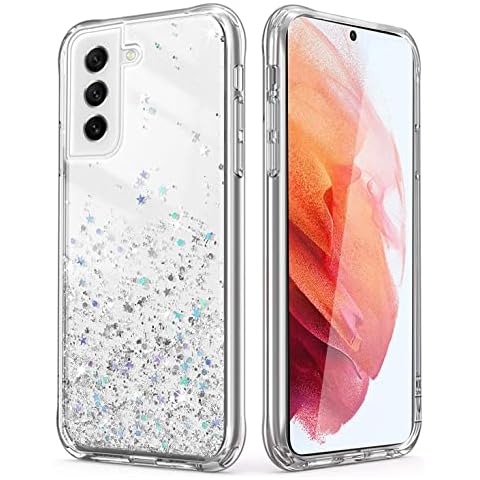 Clear Glitter Case for Samsung Galaxy S21 5G, Flexible Silicone TPU Cover with Sparkly Bling Star Soft Shockproof Protective Phone Case for Samsung S21 5G Cover