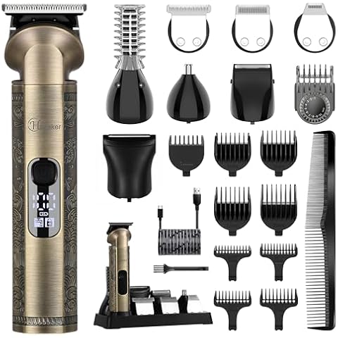 Hatteker Beard Trimmer Kit Professional Hair Clipper Zero Gapped T-Blade Trimmer Electric Razor Shaver for Nose Ear Body Face Mustache Trimmer for Men Cordless Grooming Kit 8 in 1 Cover