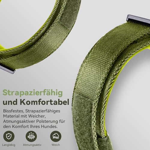 JIARUI Taktisches Hundehalsband mit Griff, Wasserdichter Airtag Hundehalsband, Dickes Verstellbares Halsband Hund mit Gepolstert, Metallschnalle für Mittlere Große Hunde (Grün,M(15'-18.5'))