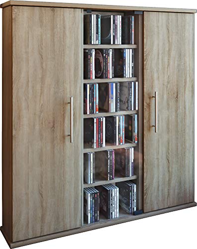 VCM Holz CD DVD Stand Regal Schrank Aufbewahrung Standregal Santo Glastür Sonoma-Eiche