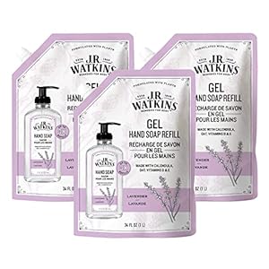 J.R. Watkins Gel Hand Soap Refill, Moisturizing Hand Wash, All Natural, Alcohol-Free, Cruelty-Free, USA Made, Lavender, 34 Fl Oz (Pack of 3)