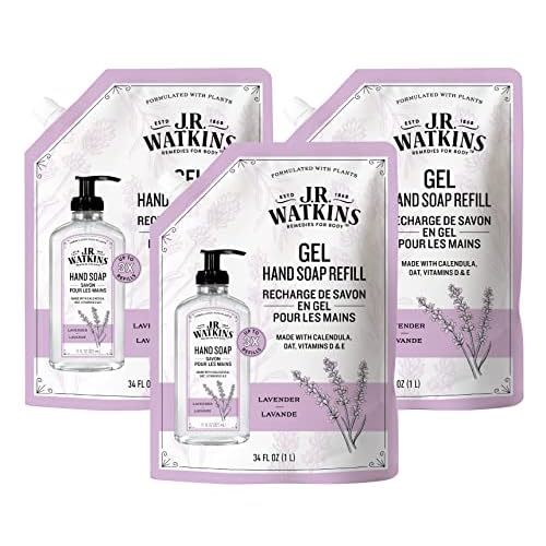 J.R. Watkins Gel Hand Soap Refill, Moisturizing Hand Wash, All Natural, Alcohol-Free, Cruelty-Free, USA Made, Lavender, 34 Fl Oz (Pack of 3)