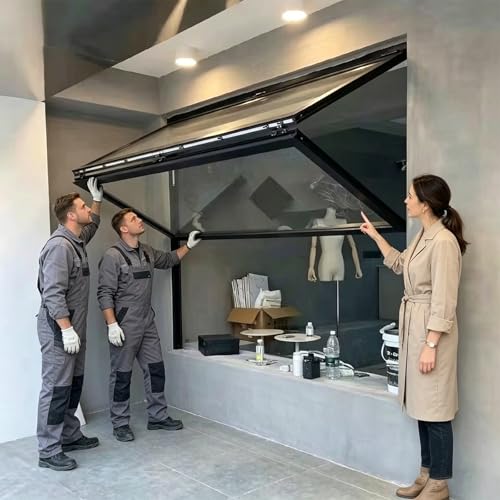 Image of Premium Aluminum Alloy Vertical Folding Concession Window -Mobile Home Window with 5mm Tempered Glass, Lockable Design for Food Trucks, Kitchens, Bars & RVs(Black,36x72in/91.5x183 cm)