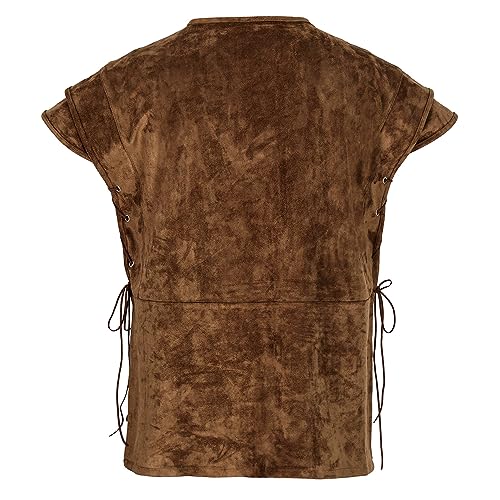 Itdespln Colete de pirata masculino fantasia de cavaleiro medieval armadura de couro com cadarço ren