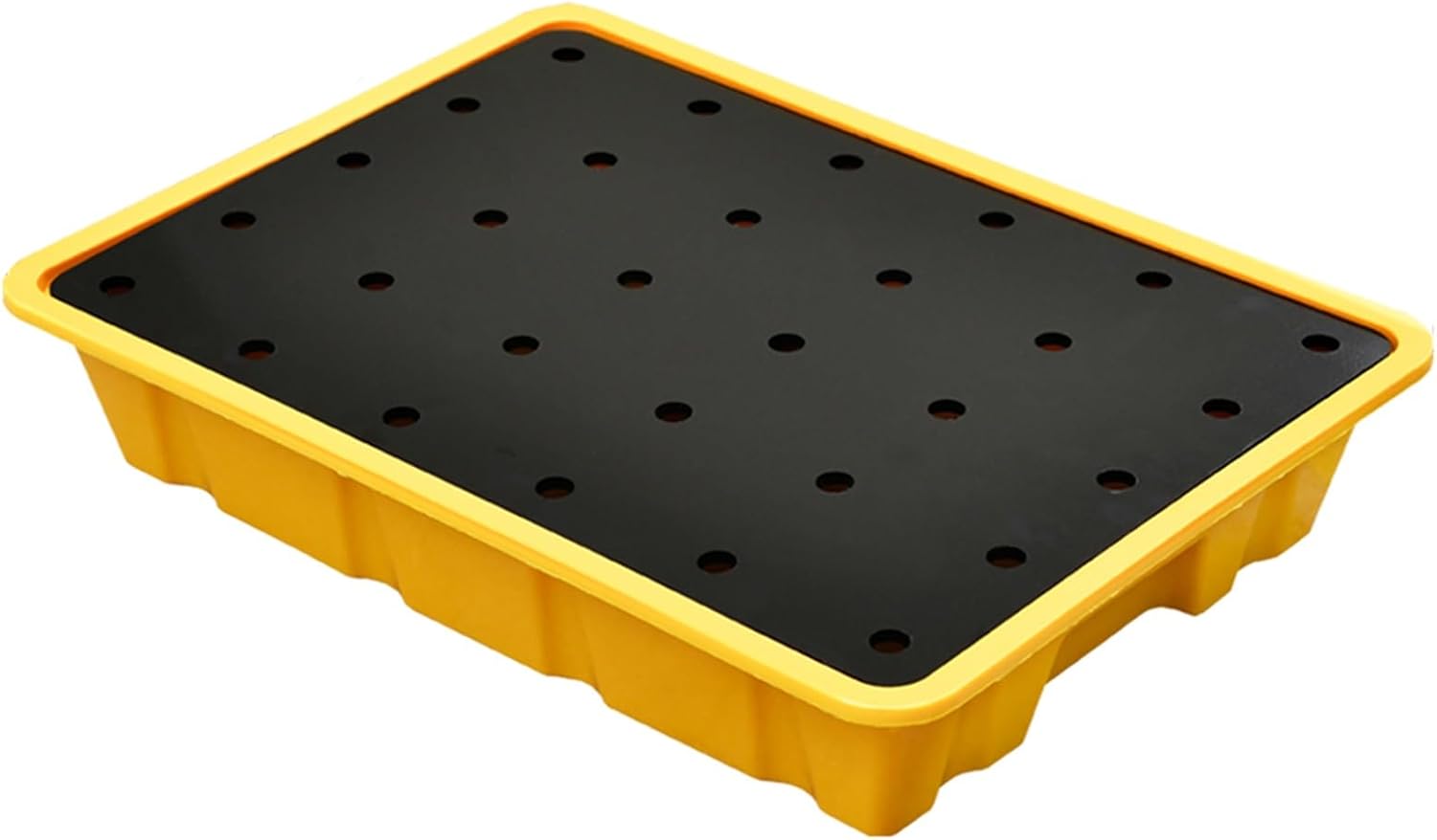 Yellow and Black Polyethylene Spill Containment Tray, Oil Spill Platform for Outdoor Warehouses, Leakproof Modular Pallet, Anti-Spill Stack Paint Bucket Tray (Size:)
