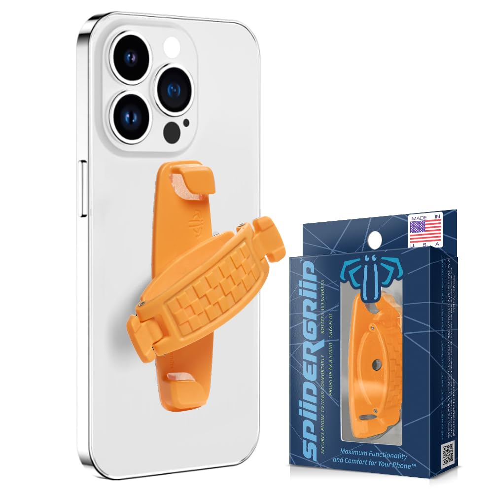 360 Rotating Phone Grip - Phone Holder for Hand - Phone Grips for Back of Phone & Pop Cell Phone Accessories for iPhone, Smartphones & Kindle Tablets (Orange)