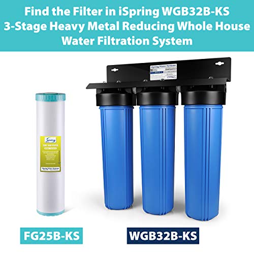 iSpring FG25B-KS High Capacity Heavy Metal Reducing GAC and KDF Whole House Water Filter Replacement Cartridge, 4.5” x 20”