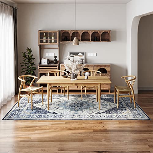 Dripex Washable Area Rug 6X9 Boho Persian Rug Stain & Water Resistant Foldable Thin Vintage Rugs Faux Wool Floor Carpet For Living Room Bedroom Dining Room Kitchen Bathroom Farmhouse Office #TOP6