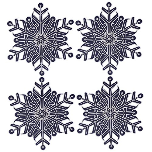 Grelucgo Set Of 4 Embroidered Christmas Holiday Table Placemats, Double Thickness (Navy Snowflakes) #TOP1