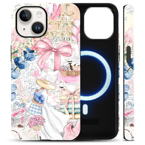 Coque iPhone 14 et 13 compatible MagSafe design nœud de plage floral