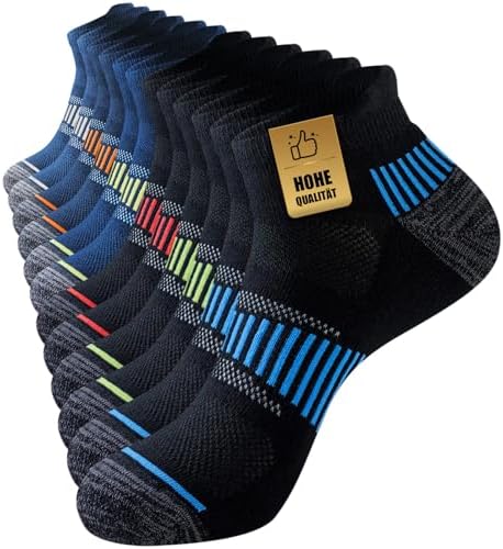 Niorasen Sneaker Socken Herren, 6 Paar, gepolsterte Sportsocken | 80% Baumwolle mit atmungsaktivem Mesh, Frotteesohle, Fußgewölbestütze und Fersenlasche; für Laufen, Sport und Allt