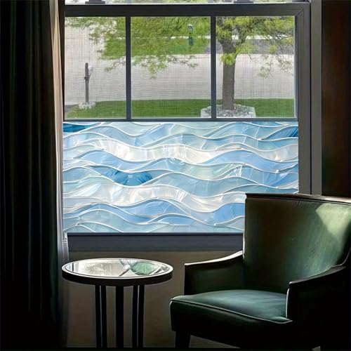 HOMETITUTE Blue Wave Glass Window Film 39.3x17.7 Inch Decorative Static Cling Window Covering Privacy Mosaic Design Bathroom Door Sunlight Filter Reusable Film for Kitchen Office Entryway - Cosy Home Interiors HOMETITUTE Blue Wave Glass Window Film 39.3x17.7 Inch Decorative Static Cling Window Covering Privacy Mosaic Design Bathroom Door Sunlight Filter Reusable Film for Kitchen Office Entryway - Image 8