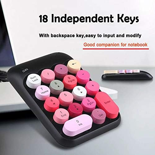 Onlywe 2.4G Wireless Number Pad,Portable Cute 18-Round Key Keypad Financial Accounting Numeric Keypad Keyboard for Laptop,PC,Desktop,Notebook,etc with USB Receiver (Black Keypad only)