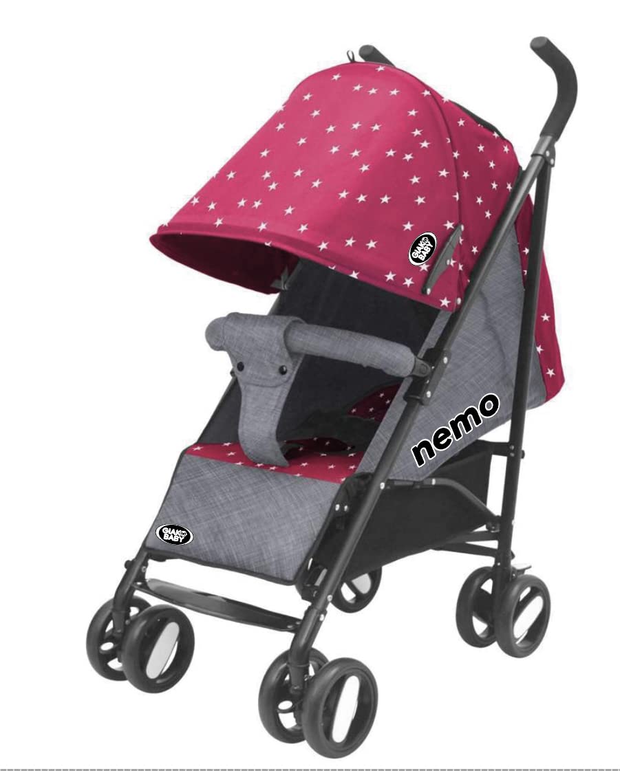 Passeggino Leggero 25Kg Nemo con Borsa Grey Pink Star Cappottina Parasole, Pieghevole con una Mano, Regolabile, Accessori, Cesto Portaoggetti GVC-8004