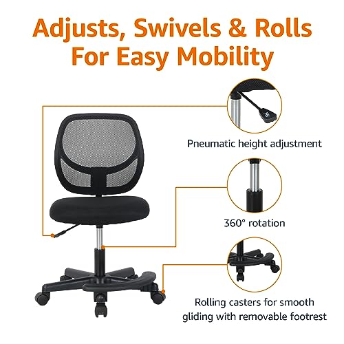 Amazon Basics Kids Adjustable Mesh Low-Back Swivel Study Desk Chair with Footrest, Black by Amazon Basics - Image 2