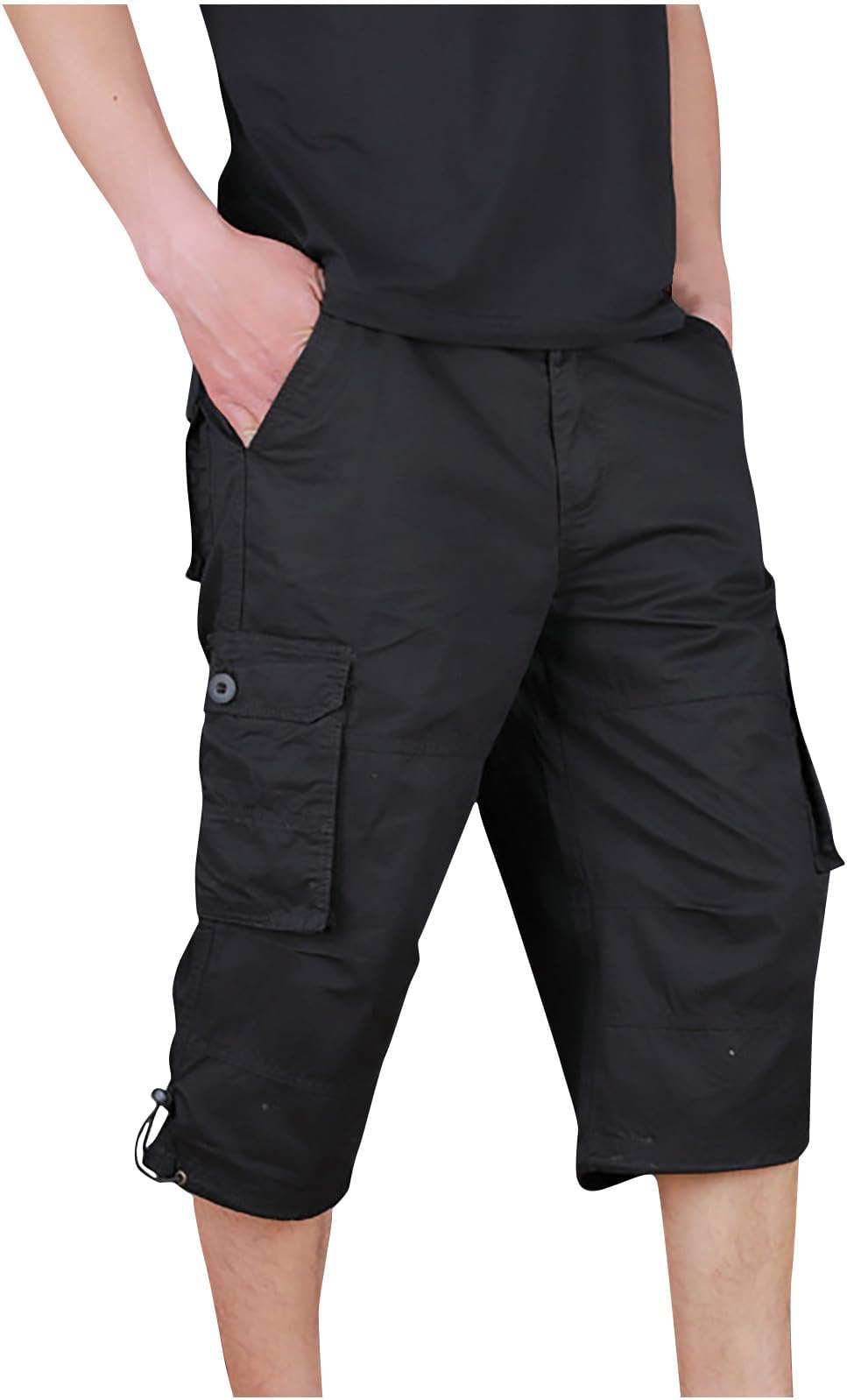 Men Cargo Pants Regular Fit Solid Cotton Multi Pockets Tooling Shorts Casual Loose Outdoor Sports Sweatpants 2023