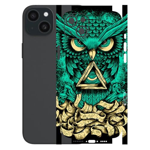 Image of AtOdds - Full Body Back Screen Guard Protector Film - Lamination Wrap Skin Sticker for iPhone 15 Plus | Scratchproof Matte Finish (Design - Green Owl)