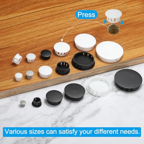 Image of PATIKIL Hole Plugs Plastic, 50 Pcs 16mm(5 /8 inch) Screw Bumper Hole Plug Flush Snap Type Round Hole Cover Caps for Round Holes Cabinet Furniture Kitchen, Black