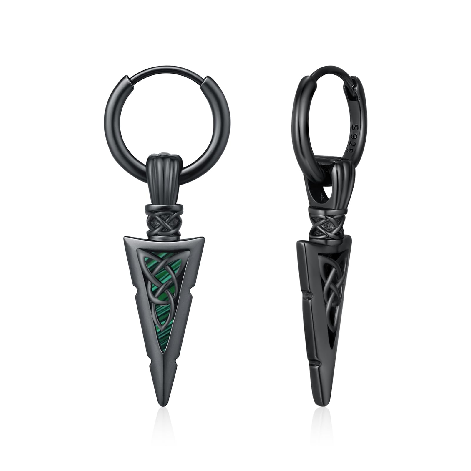 REDSUN Pendientes de aro vikingos con punta de flecha de plata de ley 925, pendientes ViKing Huggie, gota celta, joyería nórdica para hombre, mujer, unisex, regalo para hijo