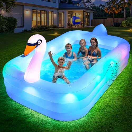 ChlorBlu Aufblasbarer Pool mit Beleuchtung Solar Swan Aufblasbarer Swimmingpool für Kinder Großer Aufblasbarer Pool für Erwachsene 255x160x50cm Familienpool Aufblasbar Planschbecken für Garten
