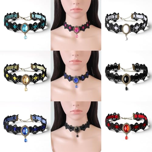 Gothic Lace Choker Necklace with Vintage Crystal Gems - Vampire Bat Design, Perfect for Halloween, Parties & Costumes3