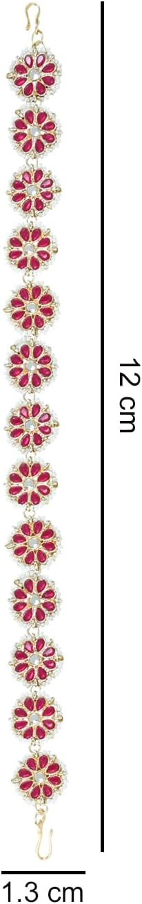 I Jewels Gold Plated Metal Indian Wedding Bollywood Floral Kundan Pearl Studded Rajasthani Sheeshphool/SheeshPatti for Women