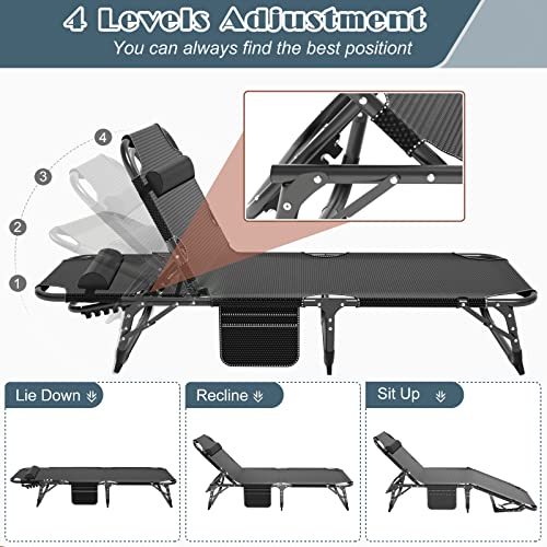 DoCred Heavy Duty Chaise Lounge Chair, Adjustable 5-Position Folding Chaise Lounge Chairs for Outside, Portable Lay Flat Beach Lounge Chair for Outdoor Sunbathing Beach Pool Lawn Camping by DoCred - Used condition - Image 5