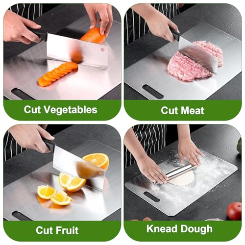 Miniatura 8 de 2 Pcs Tabla Cortar De 304 Grado Alimenticio De Doble Cara, Tabla Cortar Acero Inoxidable Para Cocina, Acero Inoxidable Cutting Boards For Kitchen, Para Cortar Carne Frutas Verduras 40x30cm 30x20cm