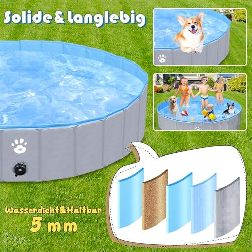 Gindoly Hundepool,Faltbare Hundepools für Kleine, Mittlere&Große,Swimmingpool Planschbecken Hundebadewanne Faltbarer für Hunde und Katzen,Abriebfest&Rutschfest-160 * 30cm