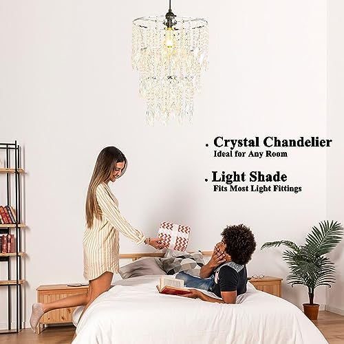 Hi-ERA Lamp Shades Ceiling, Acrylic Light Shade, Ceiling Light Shade Faux Chandelier for Bedroom, Beaded Lampshade Height 36cm, 3 Tiers, Clear