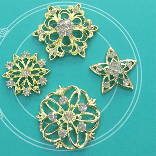 Zinsbedi 12Pcs Bright Yellow Gold Plated Crystal Brooches Pins Set #TOP1