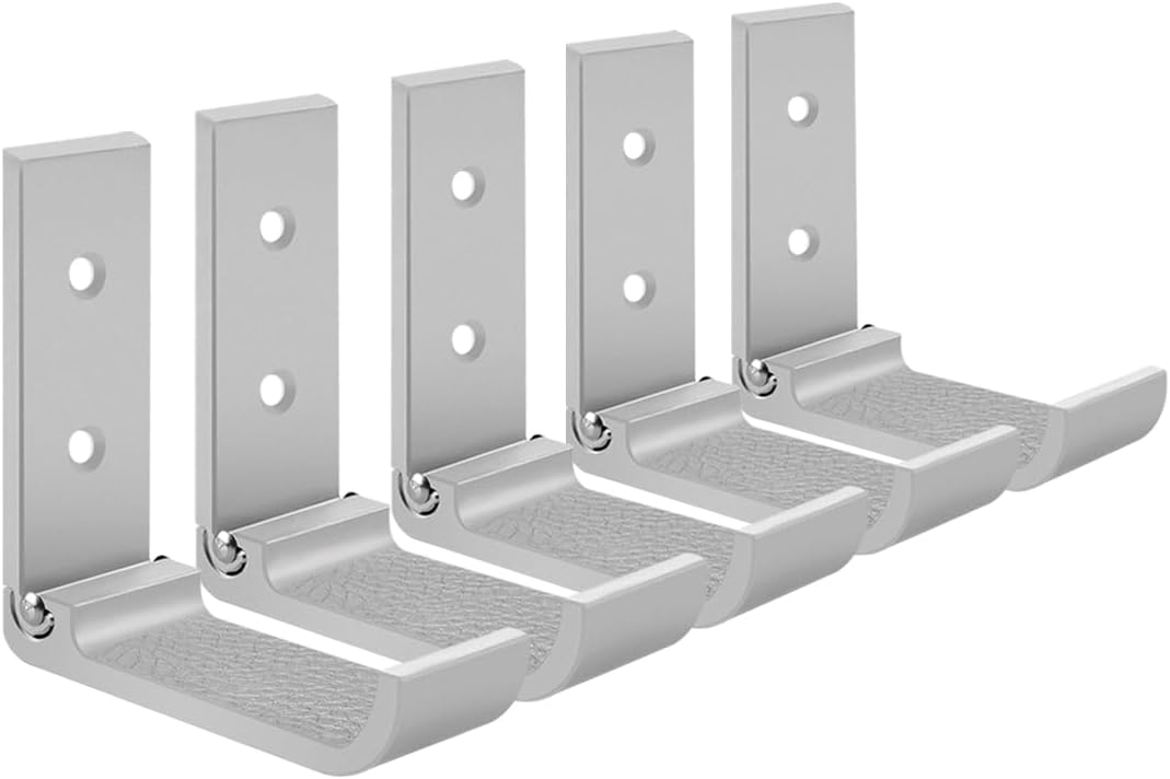 Geekria Foldable Wall Mount Headphones Holder, Headset Wall Hanger, Aluminum Wall Mount Hook, Hold Up to 1kg with 3M Tape, 20kg with Screws, Stand Come with Protective Pad (Silver / 5 Pcs)