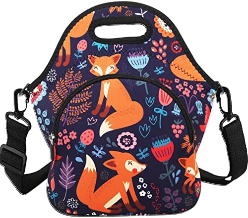 Violet Mist Neoprene Thermal Insulated Lunch Bag Tote Large with Extra Pocket Detachable Adjustable Shoulder Lunchbox Handbags Women Christmas Gift