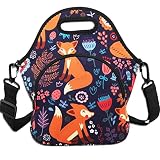 Violet Mist Neoprene Thermal Insulated Lunch Bag Tote Large with Extra Pocket Detachable Adjustable